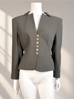 Vintage Giorgio Armani Green Sculpted Waist Belted Blazer Jacket IT 44